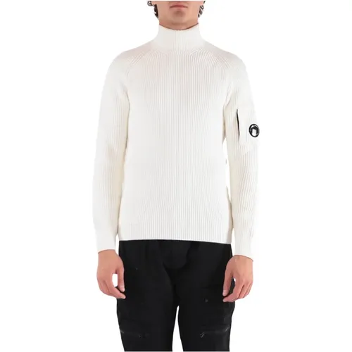 Ribbed High Neck Sweater with Logo Pocket , male, Sizes: S, M, L, XL - C.P. Company - Modalova