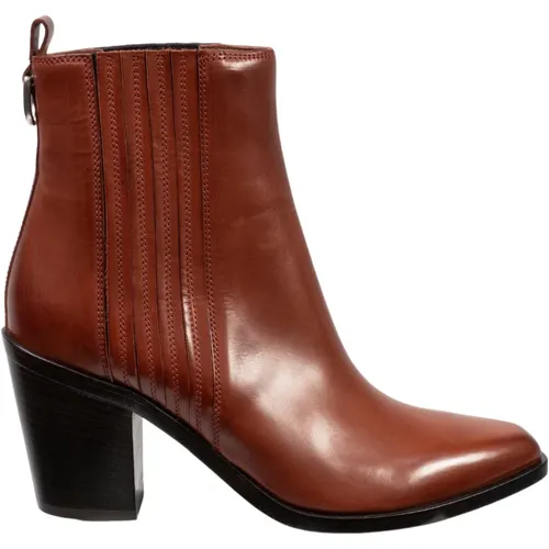Women heeled texan ankle boots in terracotta colo leather , female, Sizes: 3 1/3 UK - Sartore - Modalova