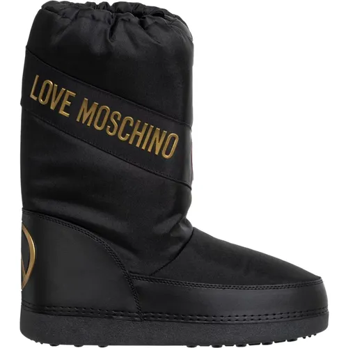 Schneestiefel mit Kordelzug und einfarbigem Muster , Damen, Größe: 37 EU - Love Moschino - Modalova