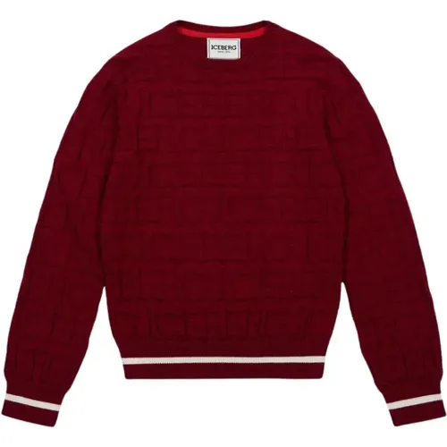 Kids -Burgundy solid color crew neck sweater , Herren, Größe: L - Iceberg - Modalova