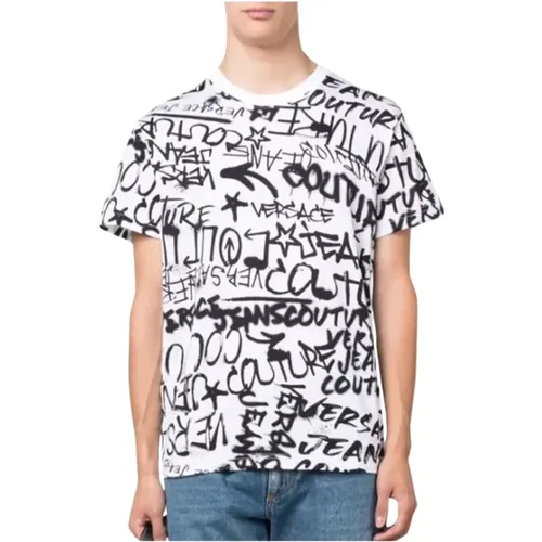 T-Shirt mit Graffiti-Print aus Baumwolle , Herren, Größe: M - Versace Jeans Couture - Modalova