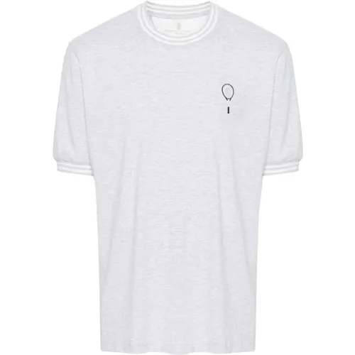 Graues Tennis Logo Streifen T-shirt , Herren, Größe: XL - BRUNELLO CUCINELLI - Modalova