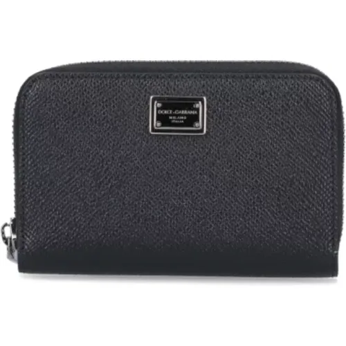 Schwarze gehämmerte Leder-Reißverschluss-Brieftasche - Dolce & Gabbana - Modalova
