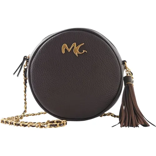 Mini round eco-leather bag with detachable chain strap, 3D logo, and gold accents , female, Sizes: ONE SIZE - Manila Grace - Modalova