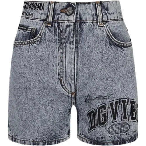 Kinder Denim Bermuda Shorts mit Schwarzem Druck - Dolce & Gabbana - Modalova