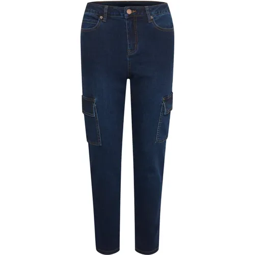Slim-fit Cargo Jeans mit hoher Taille und Seitentaschen , Damen, Größe: XL - Kaffe - Modalova