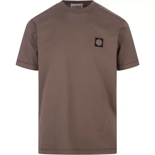 Mud-Coloured Cotton Jersey T-Shirt , male, Sizes: XL, 2XL, S - Stone Island - Modalova