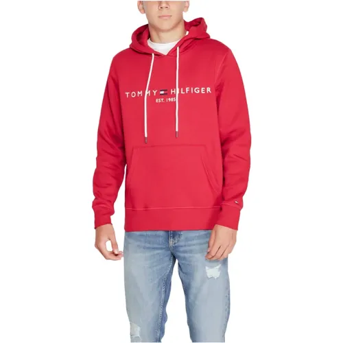 Roter Bedruckter Hoodie mit Vordertaschen , Herren, Größe: 2XL - Tommy Hilfiger - Modalova