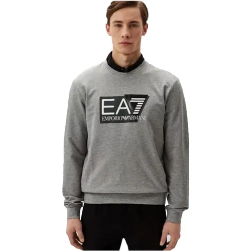 Baumwollpullover - Rundhalsausschnitt Langarm , Herren, Größe: L - Emporio Armani EA7 - Modalova