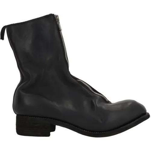 Schwarze Leder Reißverschluss Stiefeletten - Guidi - Modalova