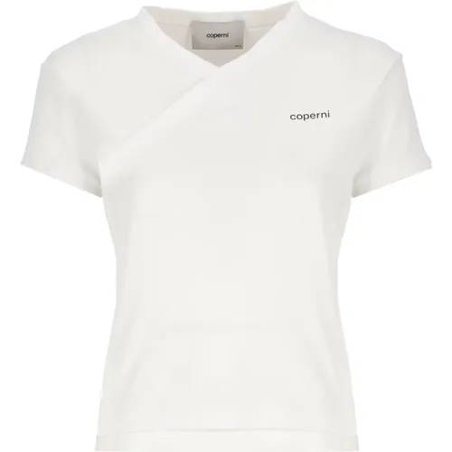 Weiße V-Ausschnitt T-Shirt mit Logo,V-Ausschnitt Shirts - Coperni - Modalova