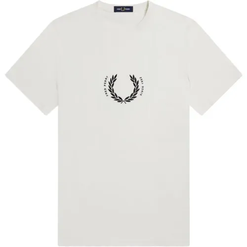 Circle Branding T-Shirt mit Lorbeerkranz-Stickerei , Herren, Größe: M - Fred Perry - Modalova