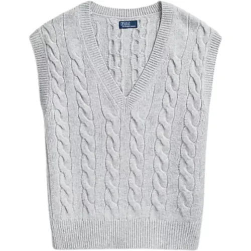 Grauer Ärmelloser Pullover mit Verdrehungen - Größe: L , Damen, Größe: S - Ralph Lauren - Modalova
