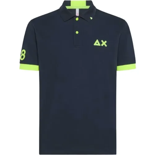 Fluorescent Logo Polo Shirt in Navy , male, Sizes: 2XL, M, XL - Sun68 - Modalova