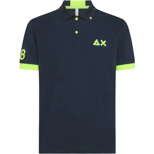 Fluorescent Logo Polo Shirt in Navy , male, Sizes: 2XL, M, XL, L - Sun68 - Modalova