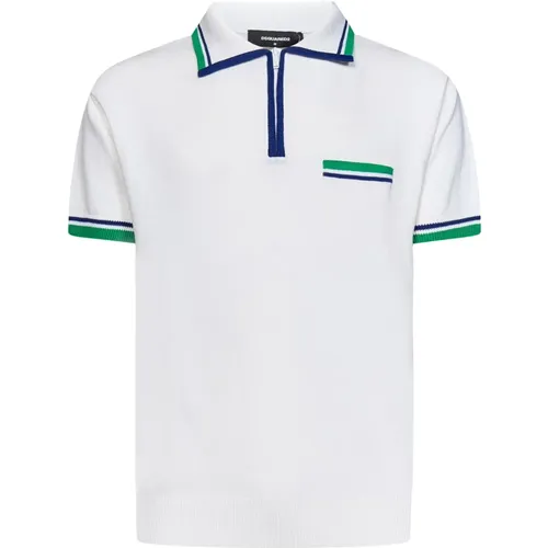 Weißes Baumwollseidenstrick-Poloshirt , Herren, Größe: XL - Dsquared2 - Modalova