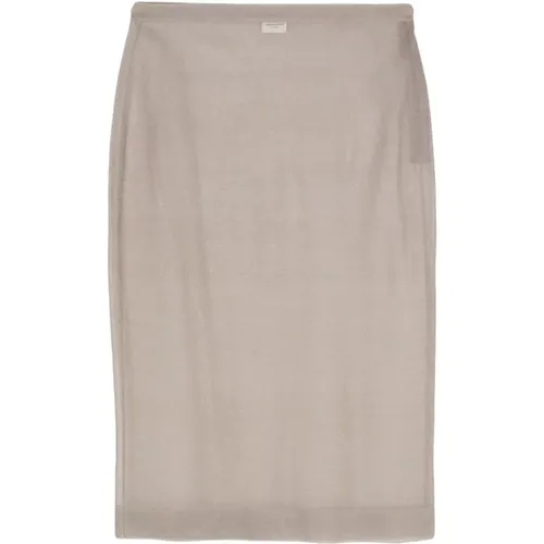 Grey Silk Midi Pencil Skirt , female, Sizes: L - Saint Laurent - Modalova