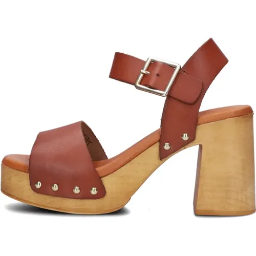 Stilvolle Cognac Leder Sandalen , Damen, Größe: 36 EU - Red Rag - Modalova