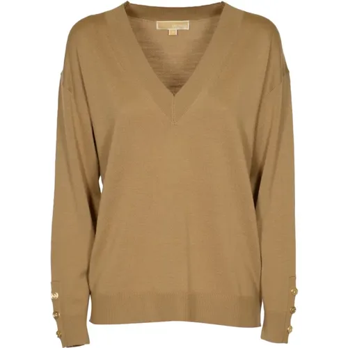 Merino V-Ausschnitt Knopfärmel Pullover , Damen, Größe: XS - Michael Kors - Modalova