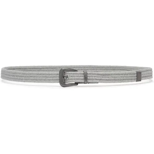 Grey Linen Blend Belt with Monili Chain Detail , female, Sizes: L, M - BRUNELLO CUCINELLI - Modalova