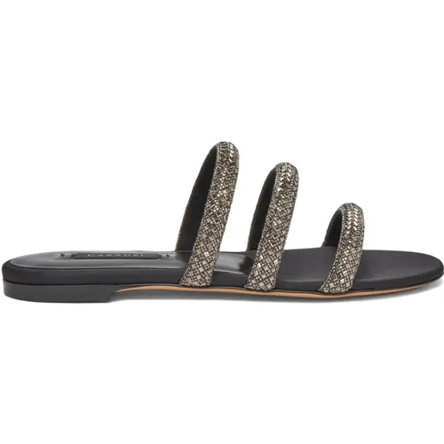 Schwarze flache Sandale mit Kristallen , Damen, Größe: 36 1/2 EU - Casadei - Modalova