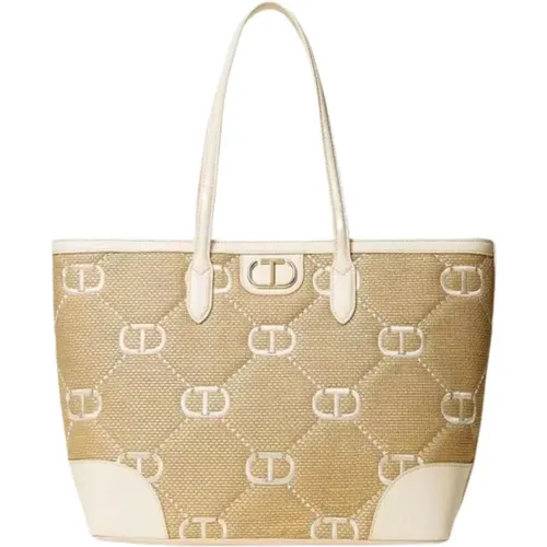 Rafia Jacquard Shopper Bag with Oval T Logo , female, Sizes: ONE SIZE - Twinset - Modalova