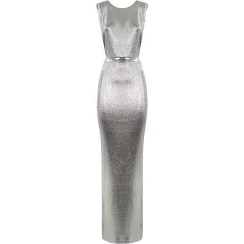 Silver Long Dress Sleeveless Backless , female, Sizes: M - Elisabetta Franchi - Modalova