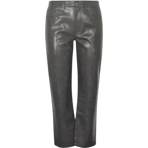 Grey Leather Jeans Straight Leg , female, Sizes: W30, W29 - Agolde - Modalova