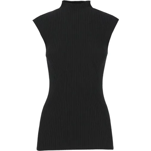Schwarzes geripptes Baumwollshirt für Frauen , Damen, Größe: XS - Fabiana Filippi - Modalova