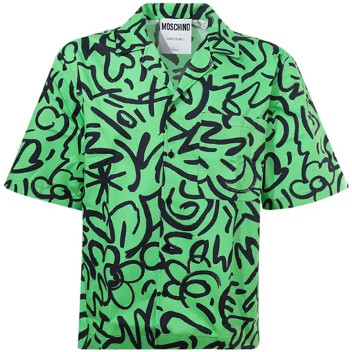 Grünes Scribble Print Hemd , Herren, Größe: M - Moschino - Modalova