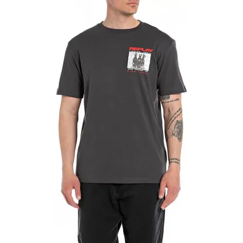 Open Hand Crew Neck T-shirt , male, Sizes: L, M, S - Replay - Modalova