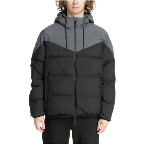 Multicolor Kordelzug Reißverschluss Daunenjacke , Herren, Größe: XL - Emporio Armani EA7 - Modalova