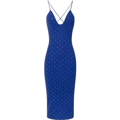 Blau Indigo Midi Kleid mit Strass-Buchstaben - Elisabetta Franchi - Modalova
