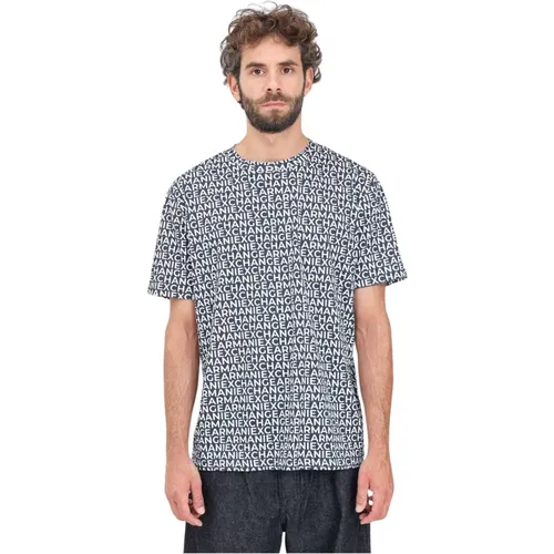 Blau Kurzarm-Logo-T-Shirt , Herren, Größe: L - Armani Exchange - Modalova