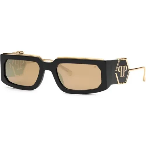Schwarze Rauchspiegel Gold Sonnenbrille , Damen, Größe: 58 MM - Philipp Plein - Modalova