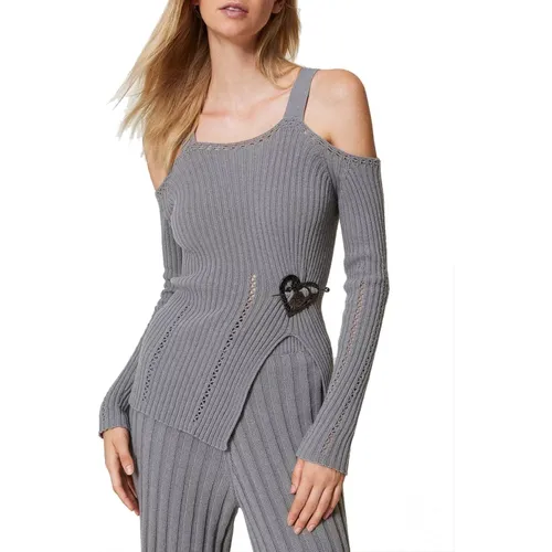 Off-shoulder Pullover mit Herz-Pin , Damen, Größe: XS - Twinset - Modalova