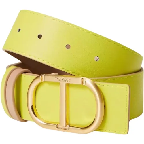 Leather Belt with Oval Logo Buckle , female, Sizes: M, L - Twinset - Modalova
