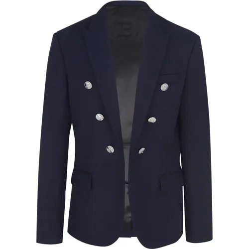 Twill 6 Button Jacket in Navy , male, Sizes: M - Balmain - Modalova