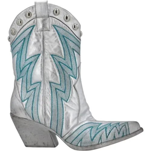 Silver Washed Leather Cowboy Boots - Size 40 , female, Sizes: 3 UK, 4 UK - Elena Iachi - Modalova