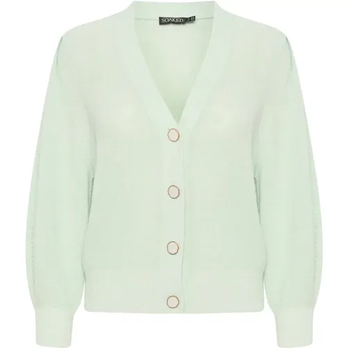 Feminine Cardigan with ¾ Sleeves and V-Neck , female, Sizes: L, XL, M, S, XS, 2XL - Soaked in Luxury - Modalova