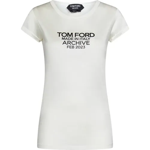 Silk Jersey Fitted T-Shirt with Logo , female, Sizes: XS, M - Tom Ford - Modalova