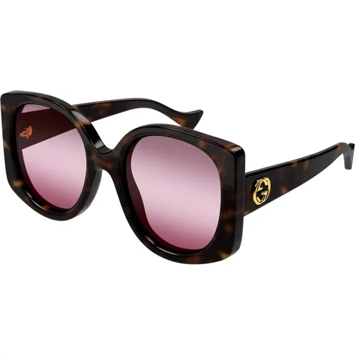 Stilvolle Sonnenbrille in Havana/Rot Shaded , Damen, Größe: 53 MM - Gucci - Modalova