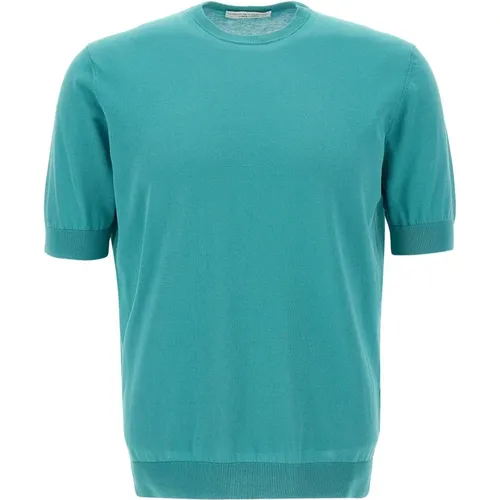 Turquoise Cotton Crepe Crew Neck Sweater , male, Sizes: 4XL, 2XL, L, XL, M, 3XL - Filippo De Laurentiis - Modalova