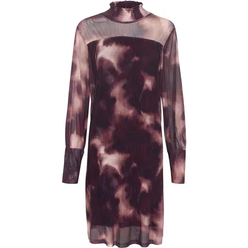 Turtleneck Dress Rum Raisin Faded Print , female, Sizes: M, XL, L, S - Cream - Modalova