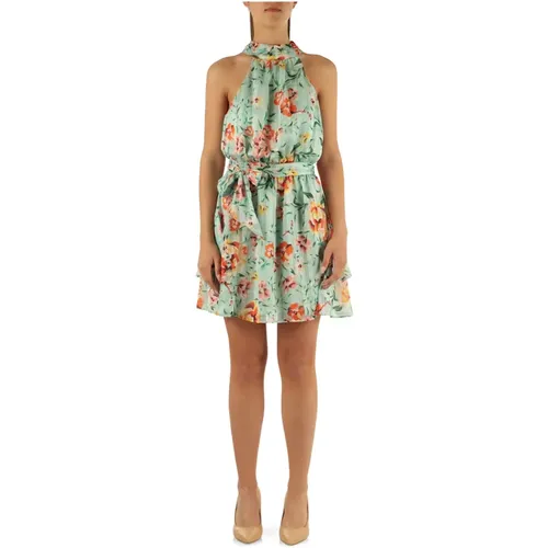 Short chiffon dress with floral motif , female, Sizes: XS, L, M, S - Guess - Modalova