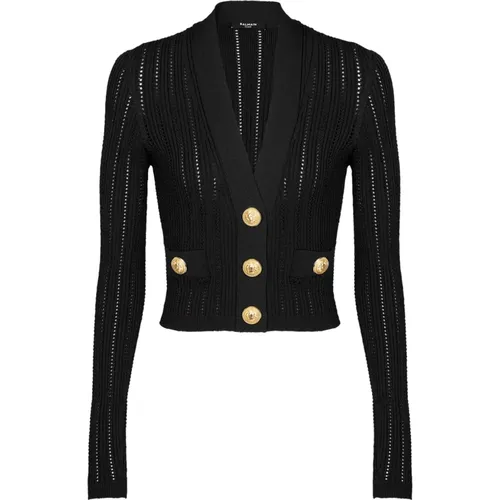 Cropped knit cardigan , female, Sizes: M, S, XS - Balmain - Modalova