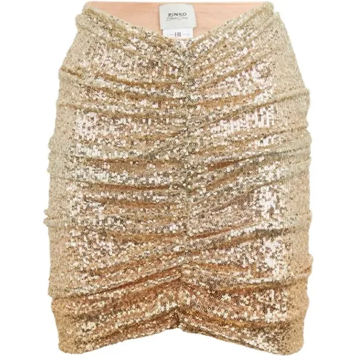 Gold Sequin Mini Skirt Ruched Design , female, Sizes: L, S, XS, M - pinko - Modalova