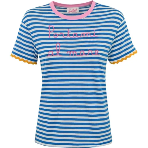 Striped Embroidered Women's T-shirt , female, Sizes: L, XS, M, S - MC2 Saint Barth - Modalova