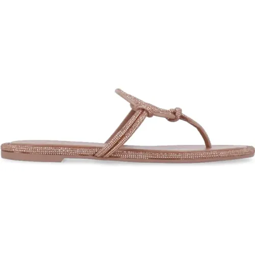 Rosa Leder Sandalen mit Strass Details , Damen, Größe: 39 EU - TORY BURCH - Modalova