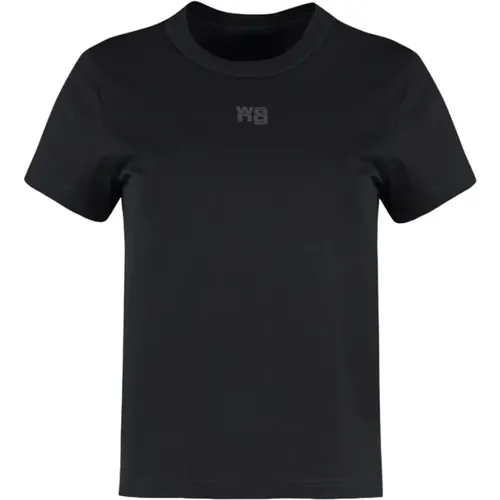 Black Cotton Short Sleeve T-Shirt , female, Sizes: L - alexander wang - Modalova